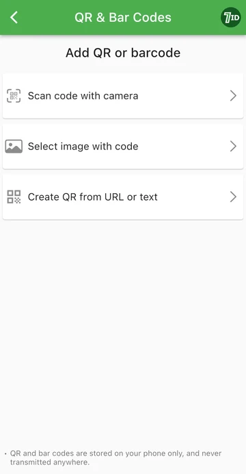 برنامه 7ID: یک QR یا یک بارکد اضافه کنید