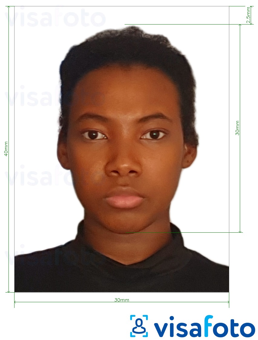 Példa a Angola vízum 3x4 cm (30x40 mm) fényképre pontos méret meghatározással