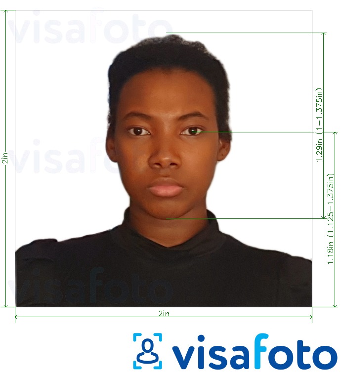 Példa a Benin útlevél 2x2 inch az USA-ból fényképre pontos méret meghatározással