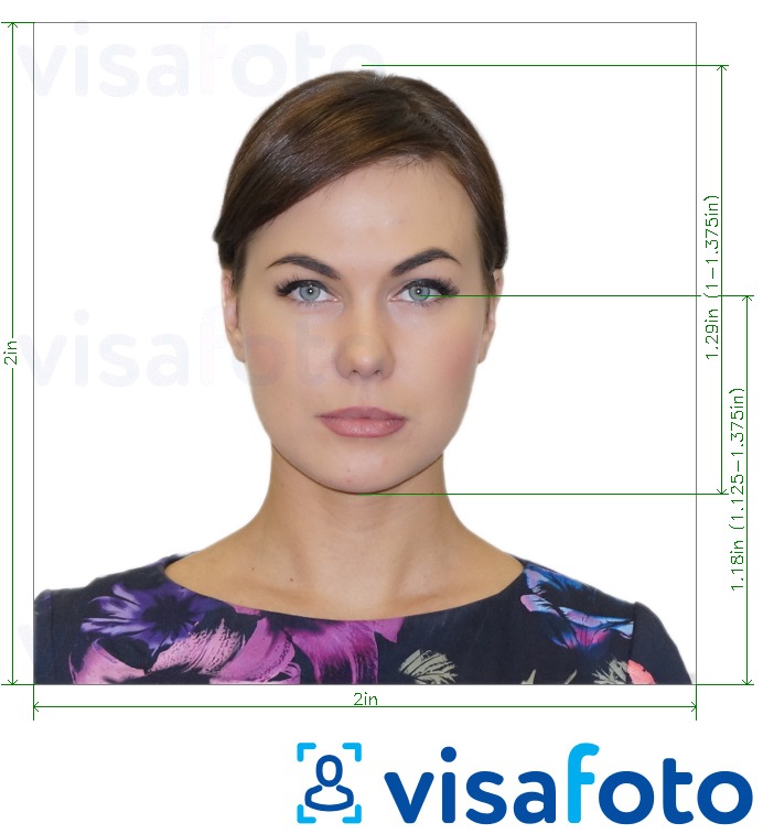 Példa a Brazília Visa 2x2 inch (az USA-tól) 51x51 mm fényképre pontos méret meghatározással