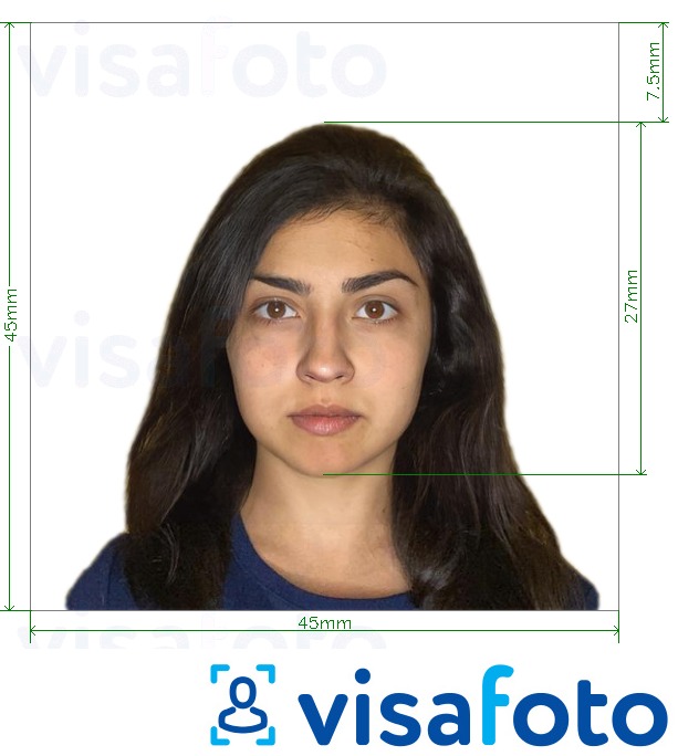 Példa a Chilei útlevél 4,5x4,5 cm fényképre pontos méret meghatározással
