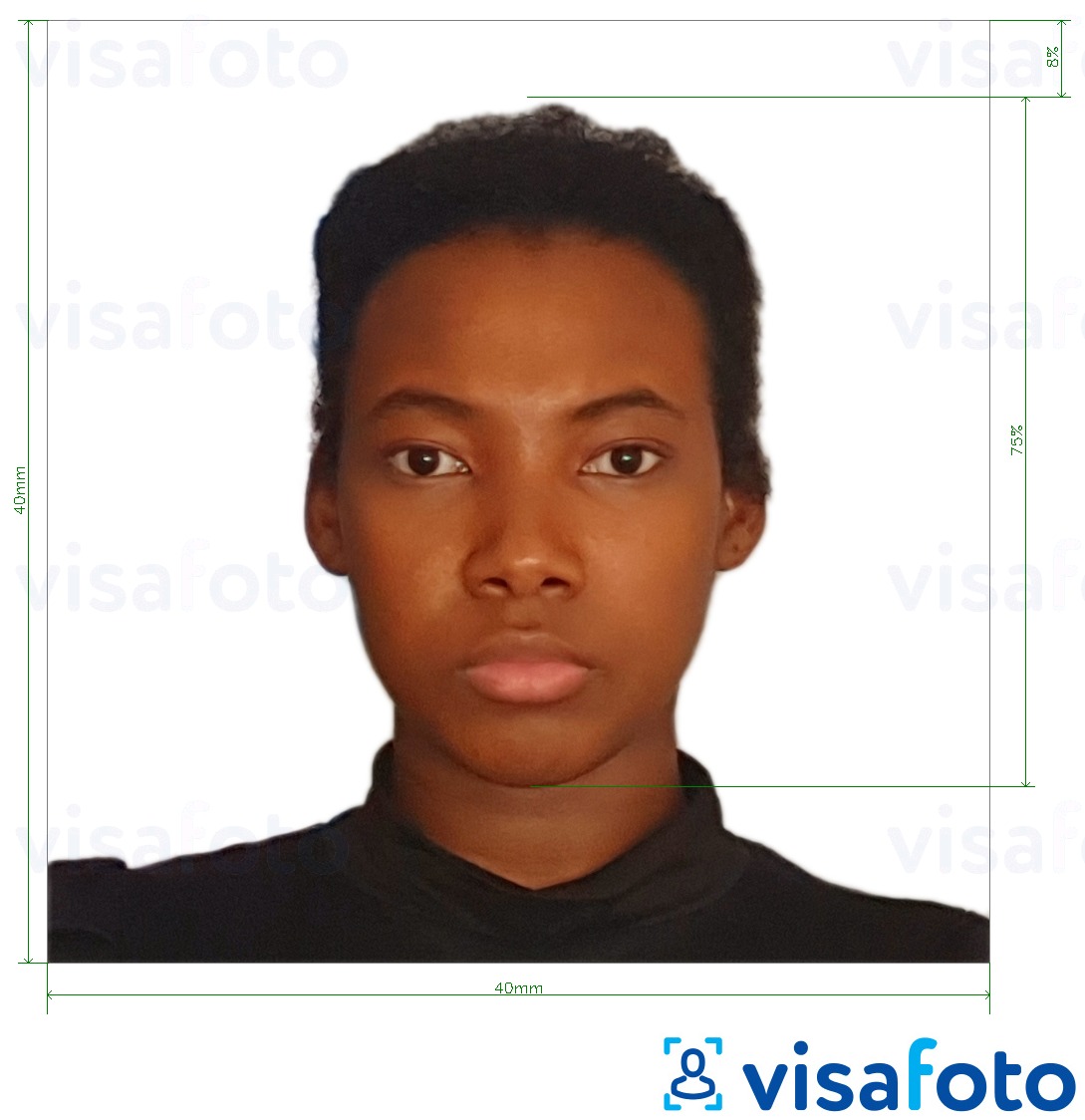 Példa a Kamerun útlevél 4x4 cm (40x40 mm) fényképre pontos méret meghatározással