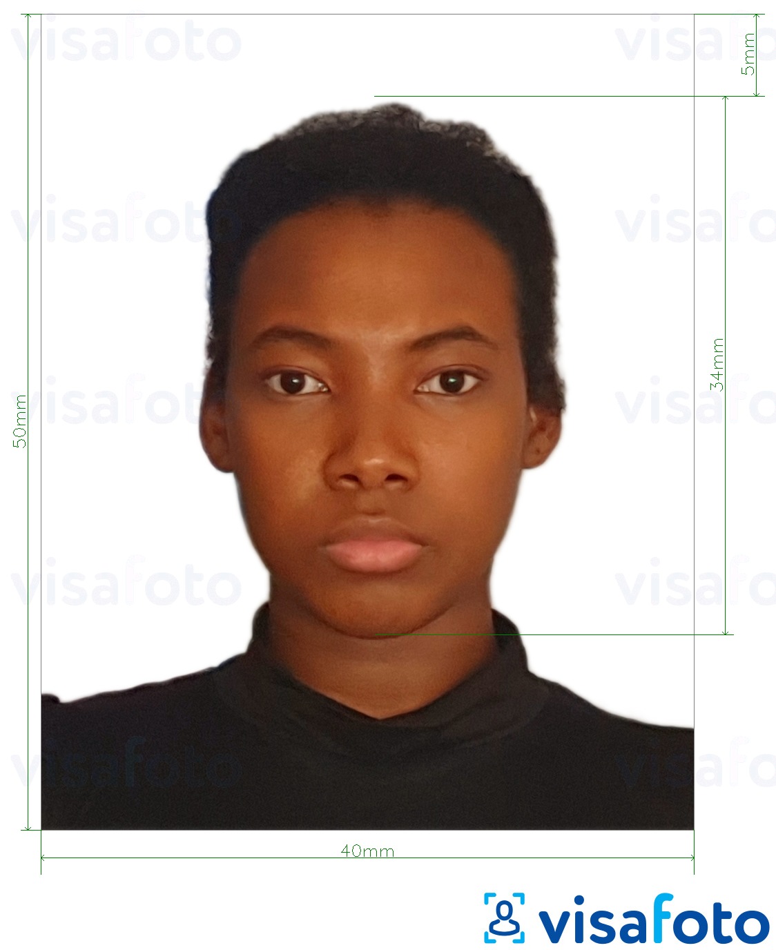 Példa a Kamerun útlevél 4x5 cm (40x50 mm) fényképre pontos méret meghatározással