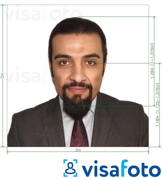 Példa a Egyiptom vízum 2x2 inch, 51x51 mm fényképre pontos méret meghatározással