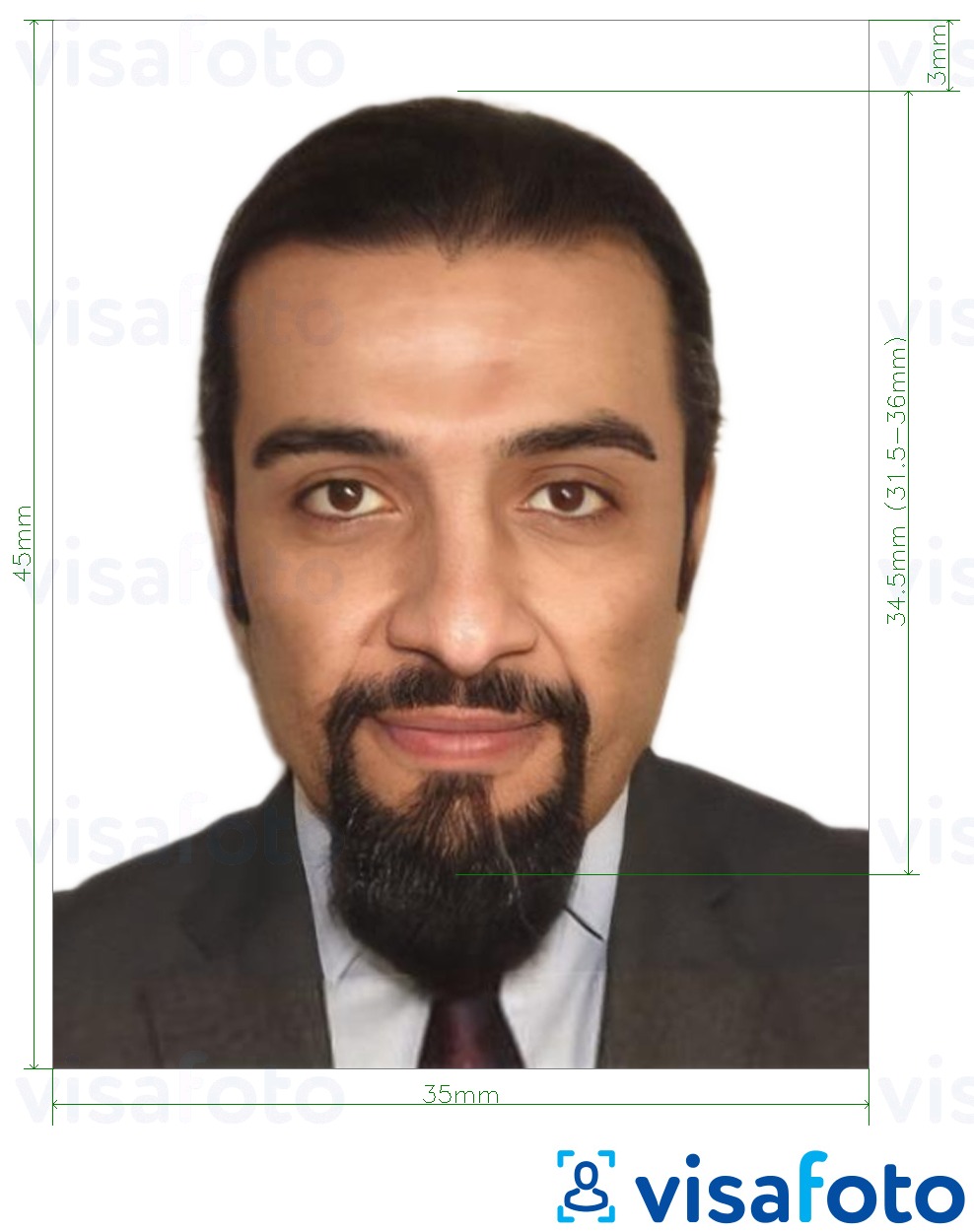 Példa a Etiópia e-vízum online 35x45 mm (3.5x4.5 cm) fényképre pontos méret meghatározással