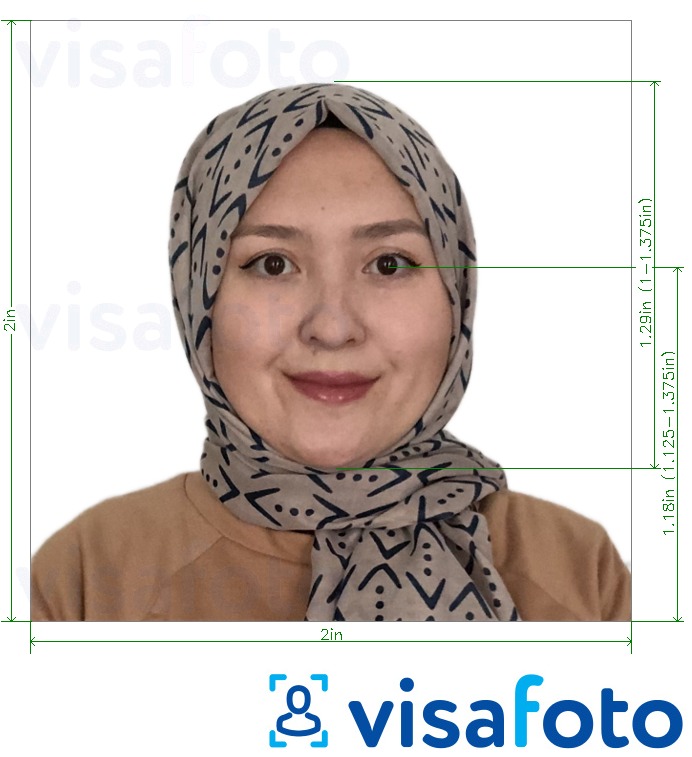 Példa a Indonézia útlevél 51x51 mm (2x2 hüvelyk) fehér háttér fényképre pontos méret meghatározással