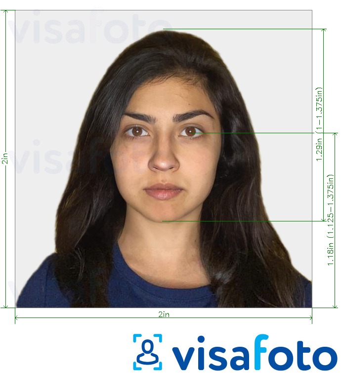 Példa a India Visa (2x2 inch, 51x51mm) fényképre pontos méret meghatározással