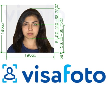 Példa a India Visa 190x190 px VFSglobal.com-on keresztül fényképre pontos méret meghatározással