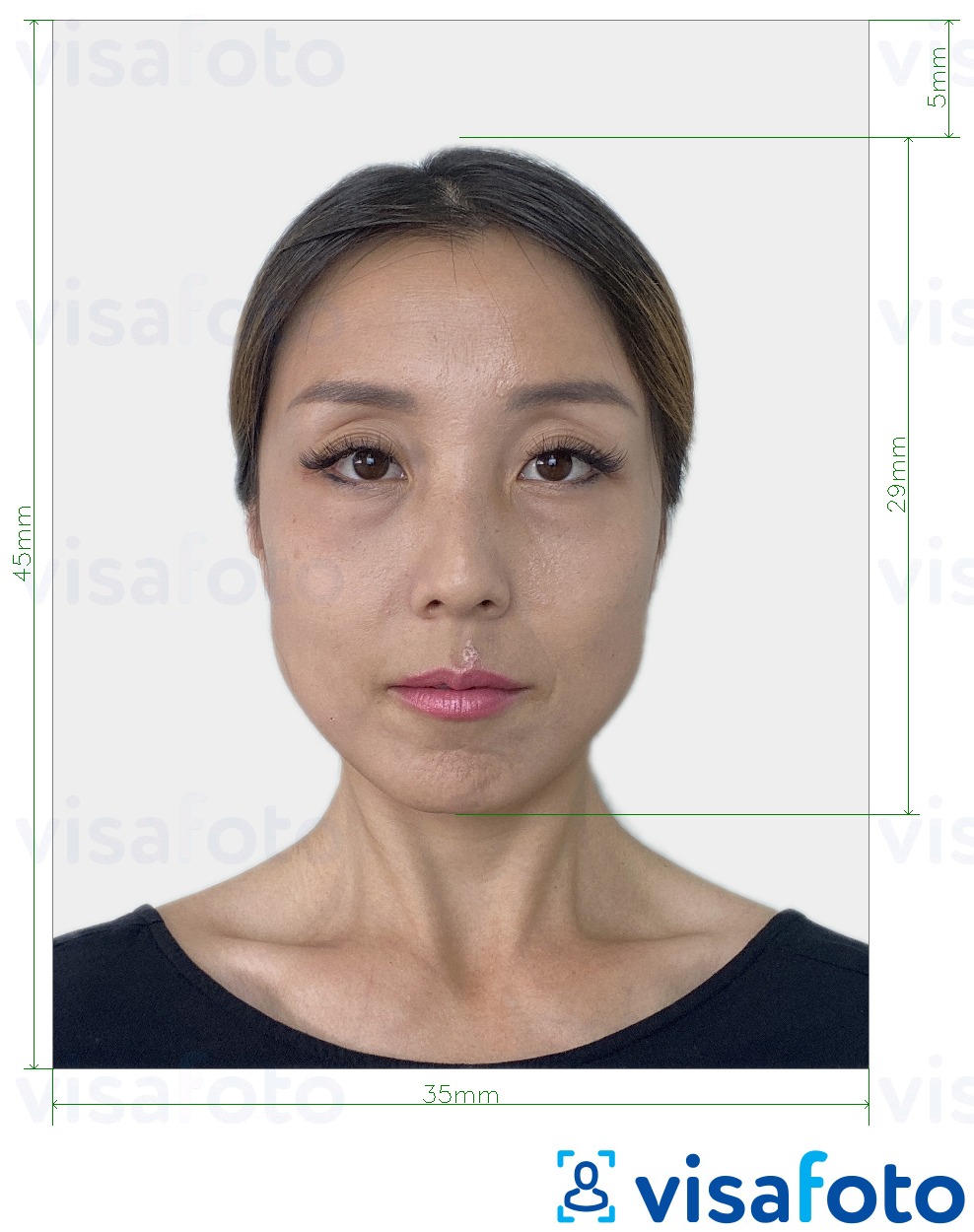Példa a Japán e-vízum 35x45 mm fényképre pontos méret meghatározással