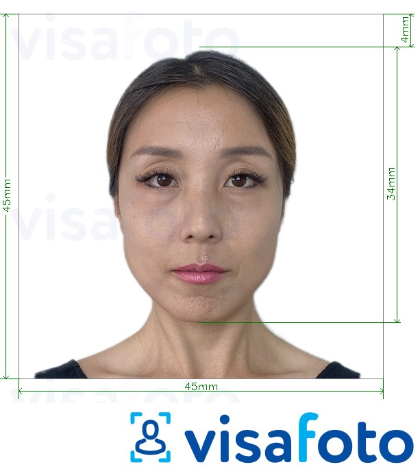 Példa a Japán Visa 45x45mm, fej 34 mm fényképre pontos méret meghatározással