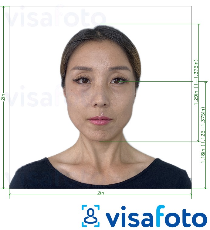 Példa a Japán Visa 2x2 hüvelyk (standard vízum az USA-ból) fényképre pontos méret meghatározással