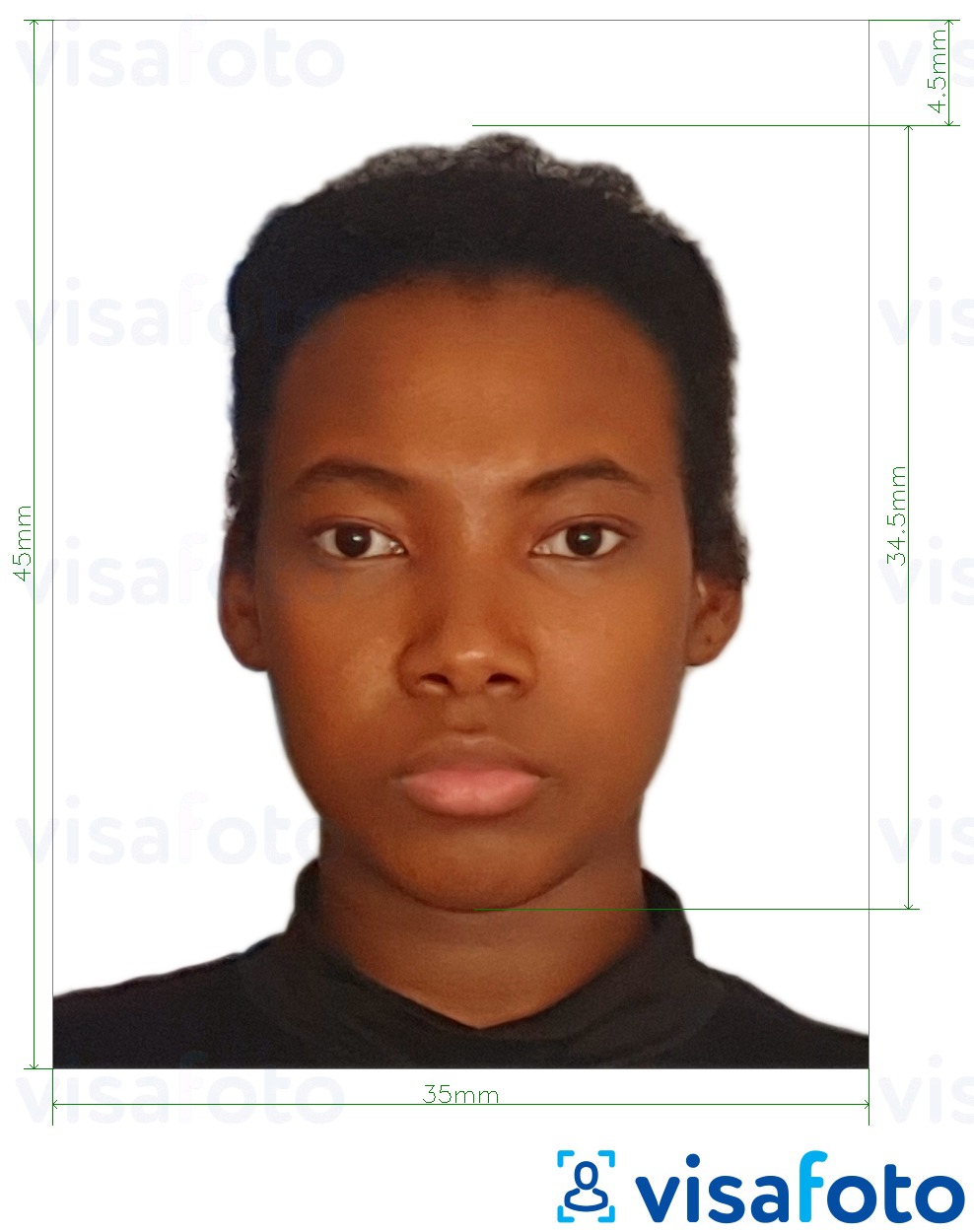 Példa a Kenyai útlevél 35x45 mm fényképre pontos méret meghatározással
