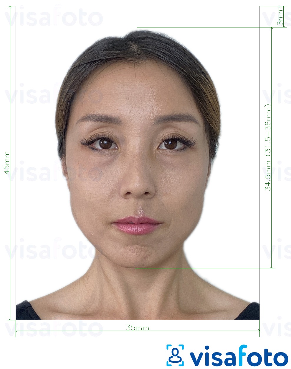 Példa a Dél-Korea regisztrációs kártyája 35x45 mm fényképre pontos méret meghatározással