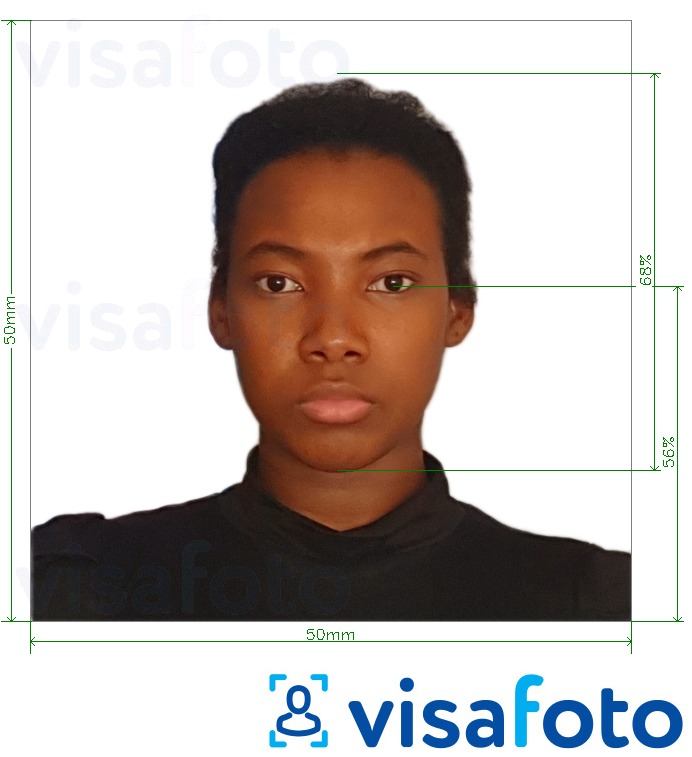 Példa a Madagaszkár vízum 5x5 cm (50x50 mm) fényképre pontos méret meghatározással