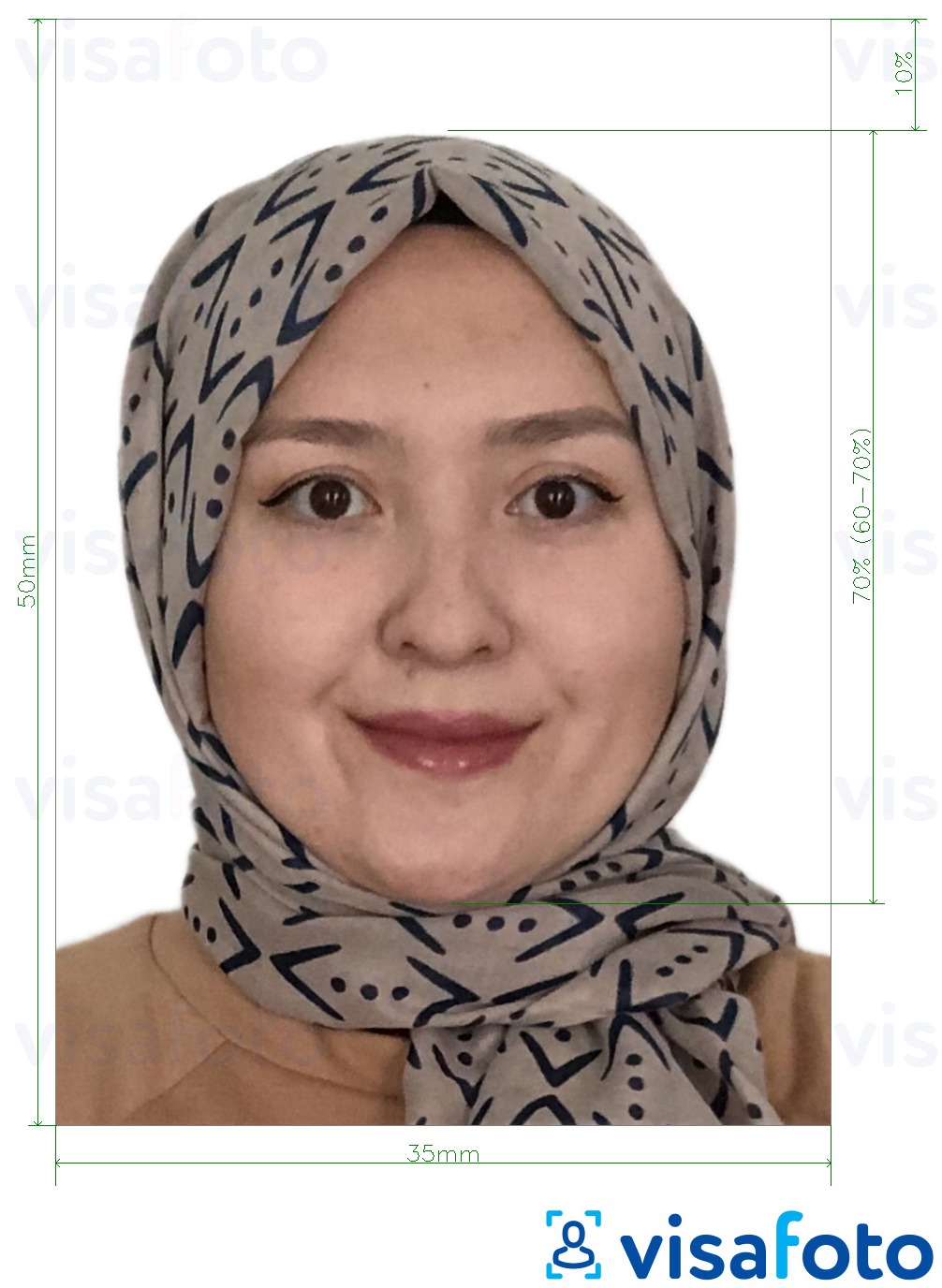 Példa a Malajzia Visa 35x50 mm fehér háttér fényképre pontos méret meghatározással