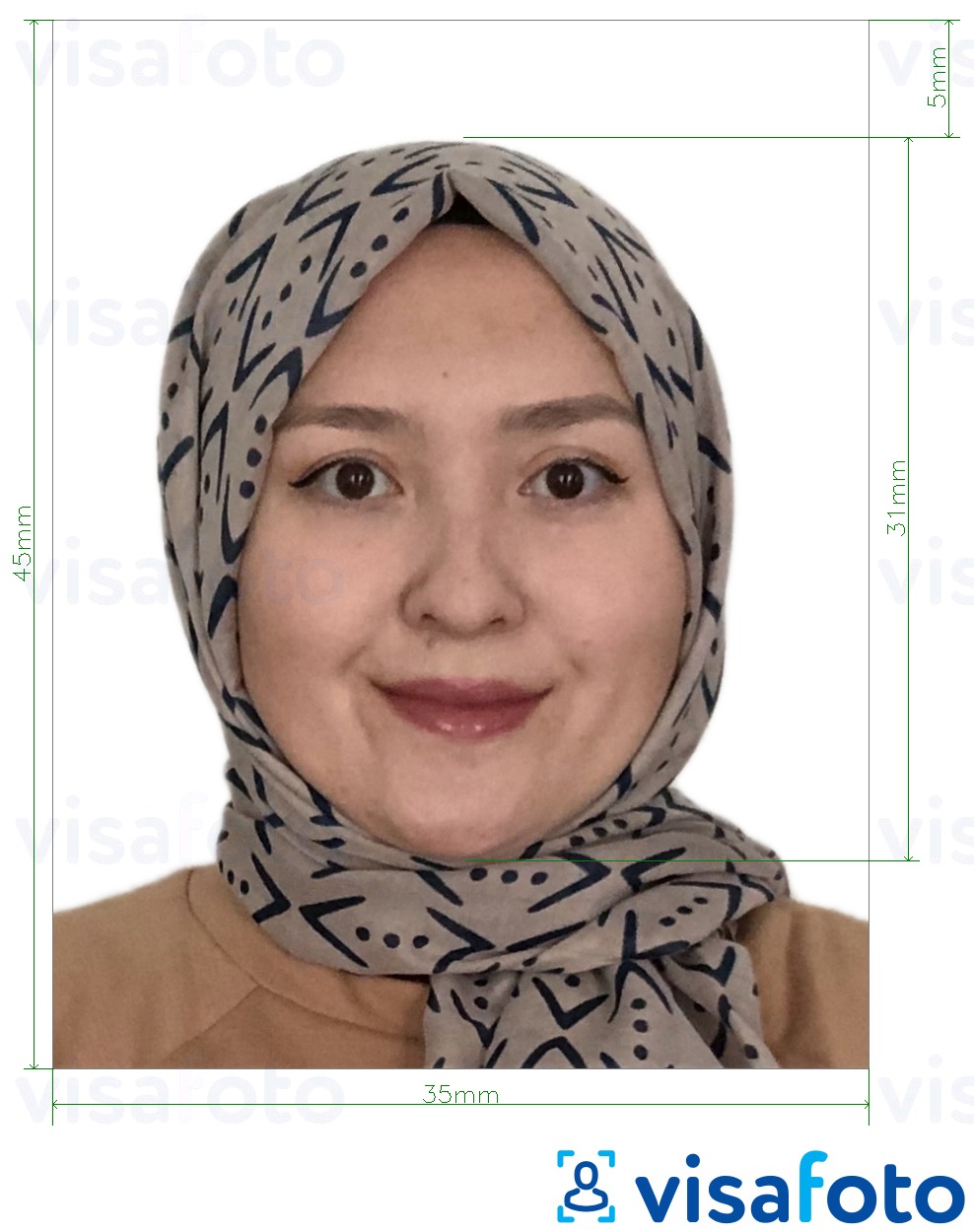 Példa a Malajzia Visa 35x45 mm fehér háttér fényképre pontos méret meghatározással