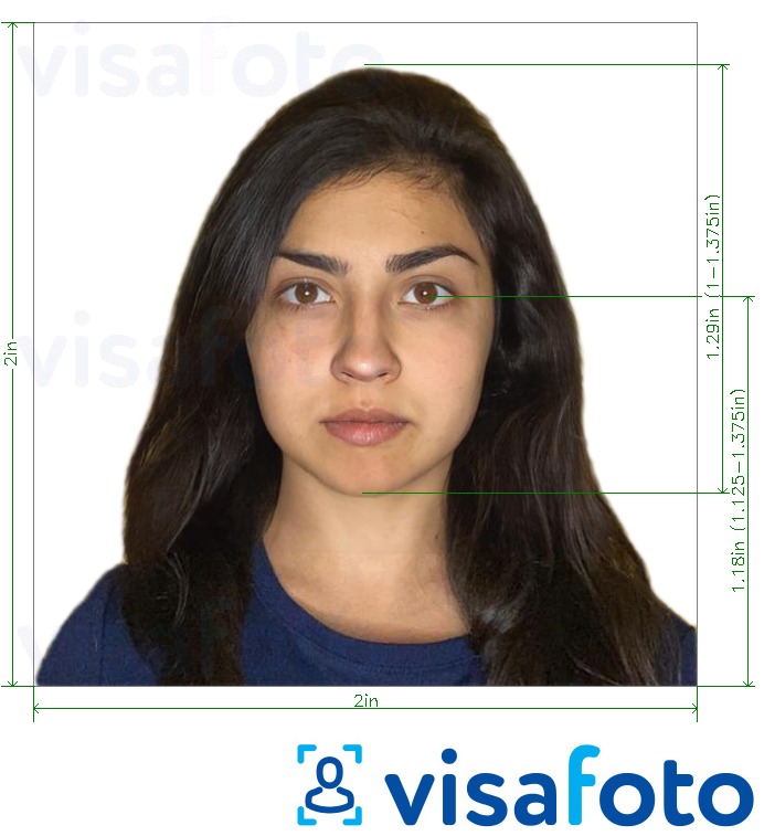 Példa a Pakisztán vízum 2x2 hüvelyk (USA-ból) fényképre pontos méret meghatározással
