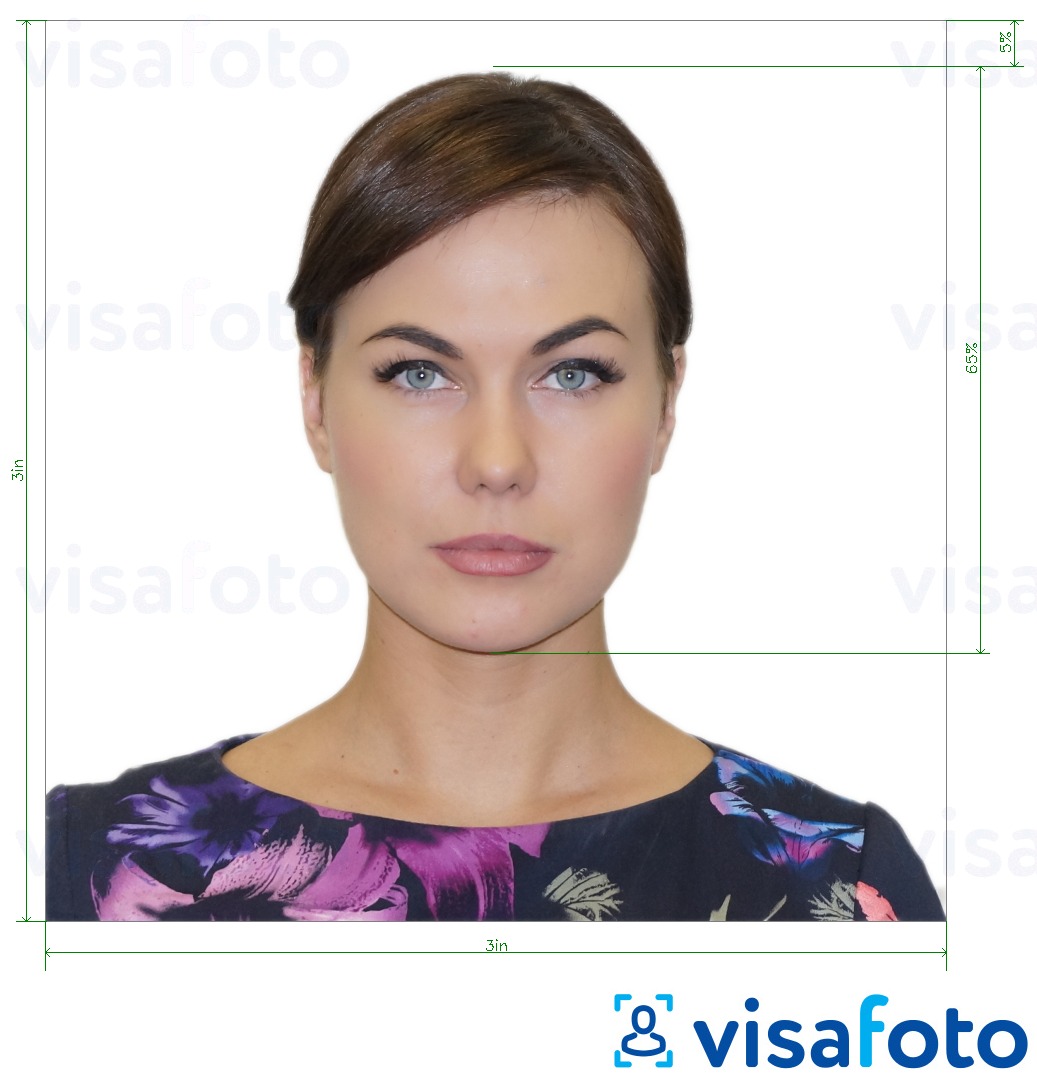 Példa a Az USA CCHI ID jelvénye 3x3 hüvelykes fényképre pontos méret meghatározással